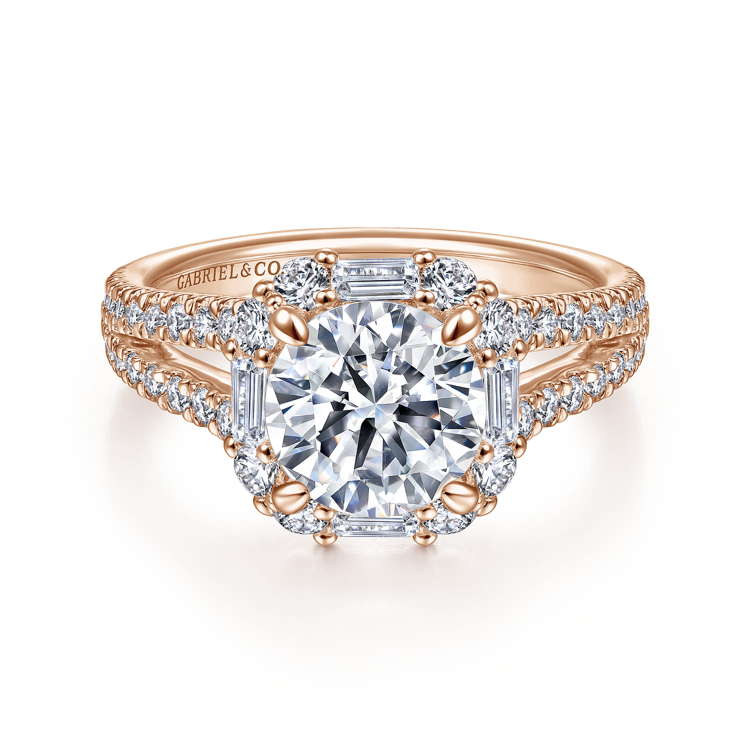 Rainier - 14K Rose Gold Cushion Halo Round Diamond Engagement Ring - 1 ct - Shot 1