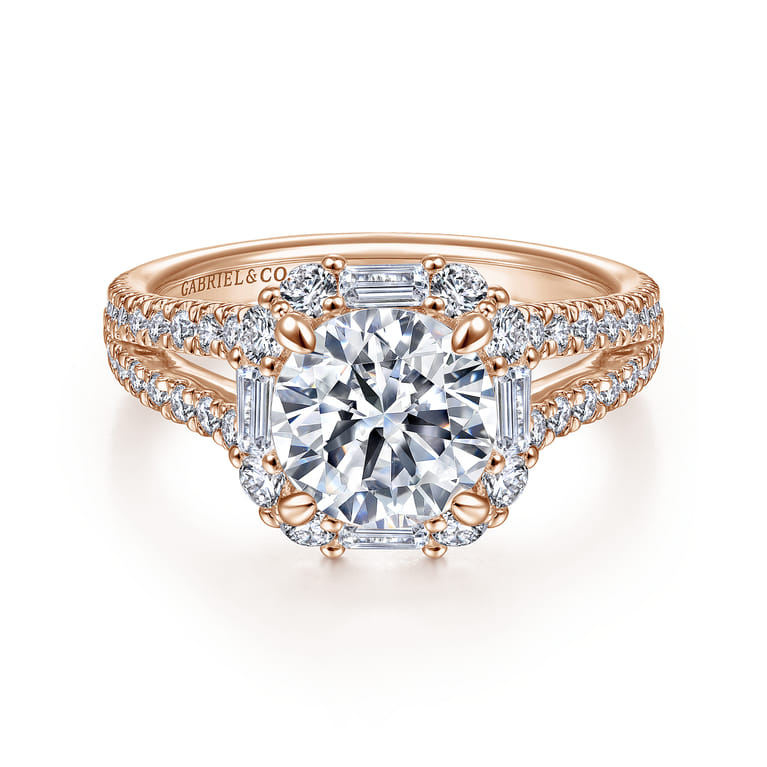 Rainier - 14K Rose Gold Cushion Halo Round Diamond Engagement Ring - 1 ct - Shot 1