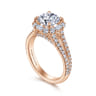 Rainier - 14K Rose Gold Cushion Halo Round Diamond Engagement Ring - 1 ct