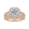 Rainier - 14K Rose Gold Cushion Halo Round Diamond Engagement Ring - 1 ct