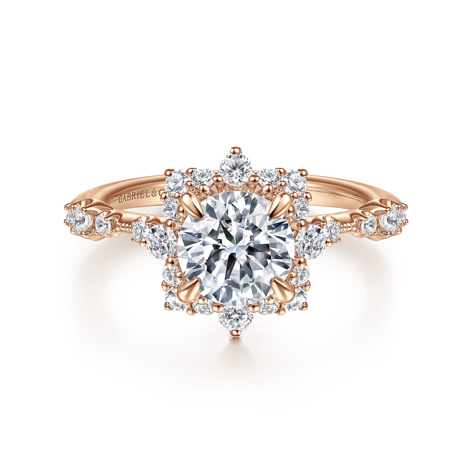 Idalia - 14K Rose Gold Fancy Halo Round Diamond Engagement Ring - 0.37 ct - Shot 1