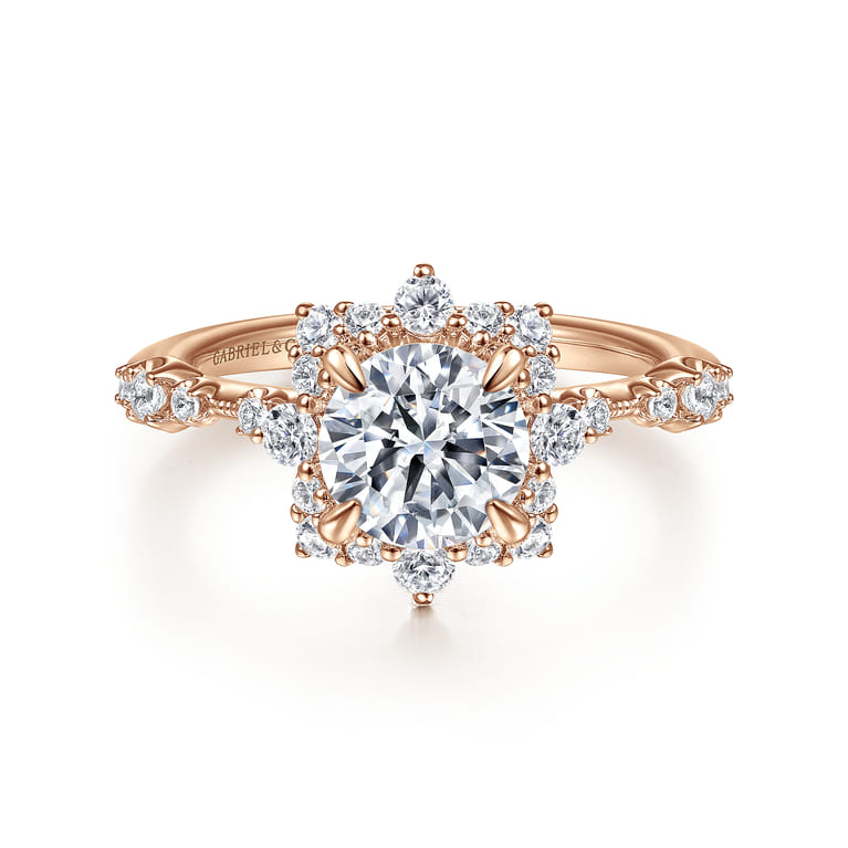 Idalia - 14K Rose Gold Fancy Halo Round Diamond Engagement Ring - 0.37 ct - Shot 1