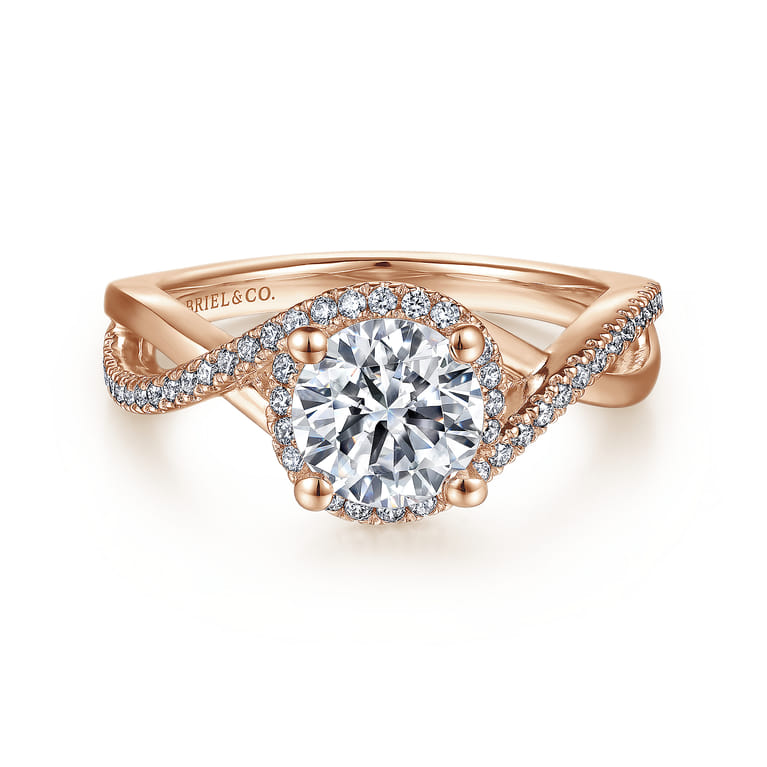 Courtney - 14K Rose Gold Round Halo Diamond Engagement Ring - 0.24 ct - Shot 1