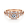 Delilah - Vintage Inspired 14K Rose Gold Cushion Halo Round Complete Diamond Engagement Ring - 0.7 ct