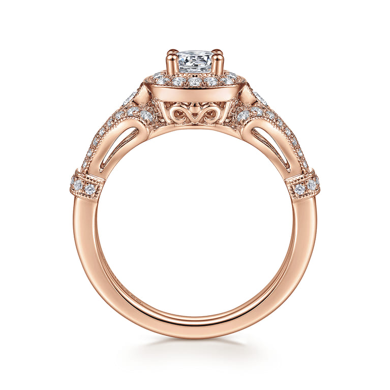 Delilah - Vintage Inspired 14K Rose Gold Cushion Halo Round Complete Diamond Engagement Ring - 0.7 ct - Shot 2