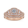 Delilah - Vintage Inspired 14K Rose Gold Cushion Halo Round Complete Diamond Engagement Ring - 0.7 ct