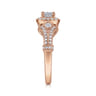 Delilah - Vintage Inspired 14K Rose Gold Cushion Halo Round Complete Diamond Engagement Ring - 0.7 ct