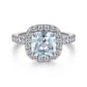 Dua - 14K White Gold Cushion Halo Round Aquamarine and Diamond Engagement Ring - 0.66 ct