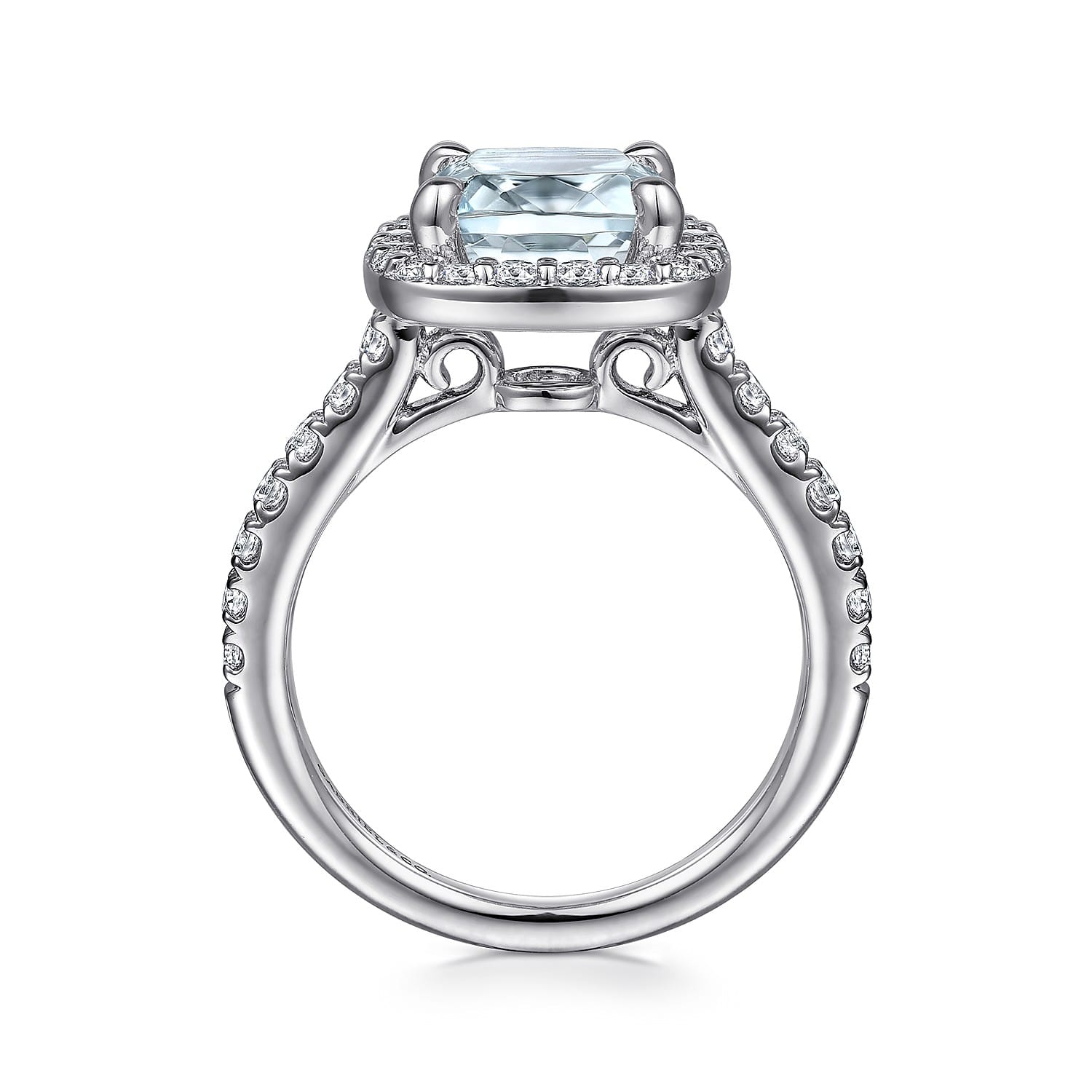Dua - 14K White Gold Cushion Halo Round Aquamarine and Diamond Engagement Ring - 0.66 ct - Shot 2