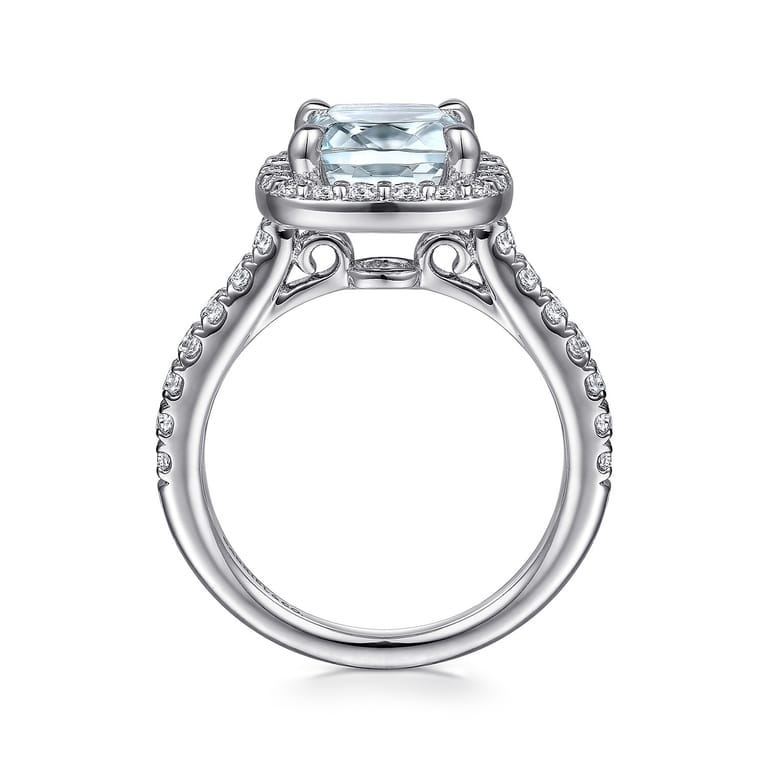 Dua - 14K White Gold Cushion Halo Round Aquamarine and Diamond Engagement Ring - 0.66 ct - Shot 2