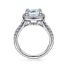 Dua - 14K White Gold Cushion Halo Round Aquamarine and Diamond Engagement Ring - 0.66 ct