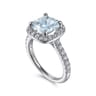Dua - 14K White Gold Cushion Halo Round Aquamarine and Diamond Engagement Ring - 0.66 ct