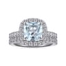 Dua - 14K White Gold Cushion Halo Round Aquamarine and Diamond Engagement Ring - 0.66 ct
