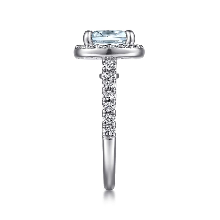 Dua - 14K White Gold Cushion Halo Round Aquamarine and Diamond Engagement Ring - 0.66 ct - Shot 5