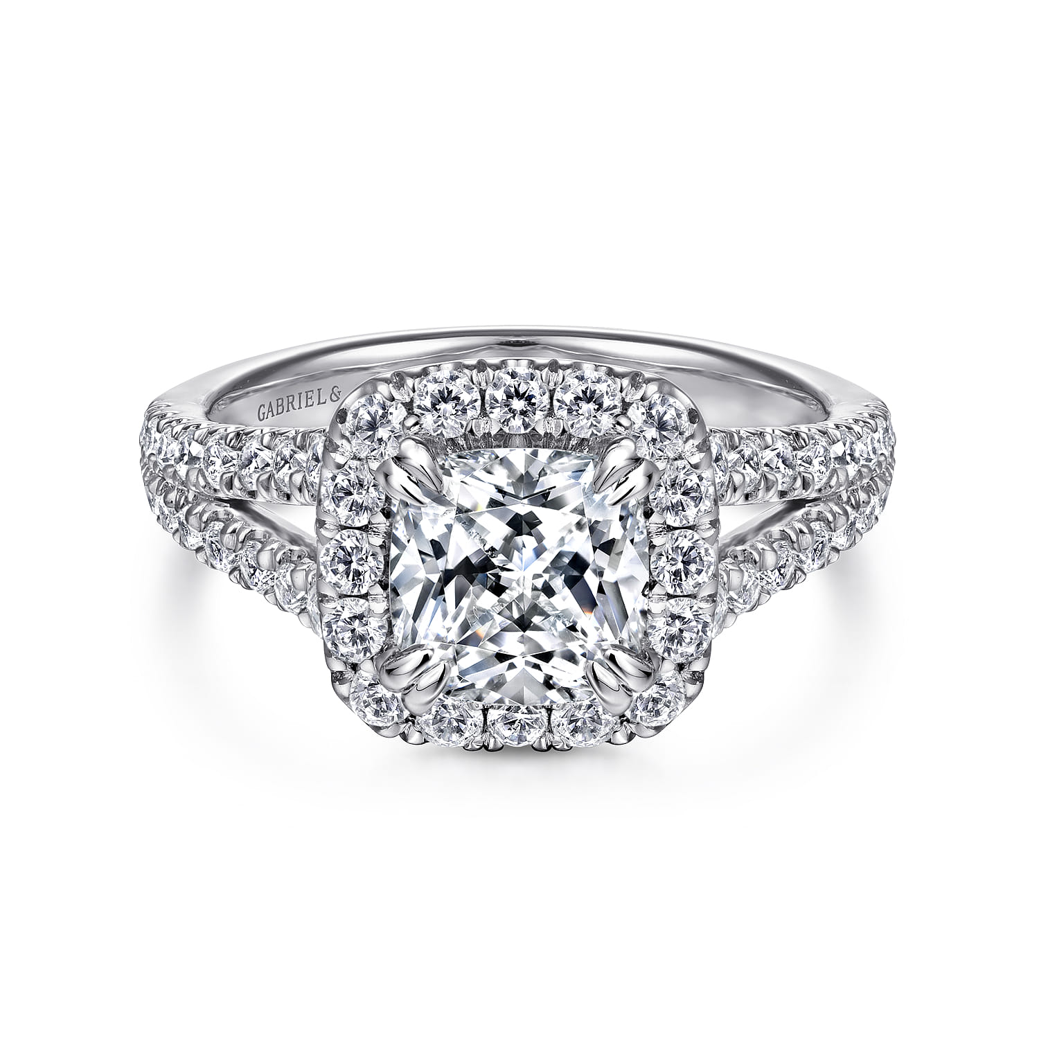 James - 14K White Gold Cushion Halo Diamond Engagement Ring - 0.78 ct - Shot 1