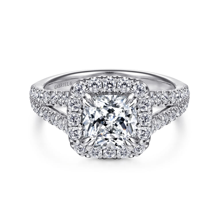 James - 14K White Gold Cushion Halo Diamond Engagement Ring - 0.78 ct - Shot 1