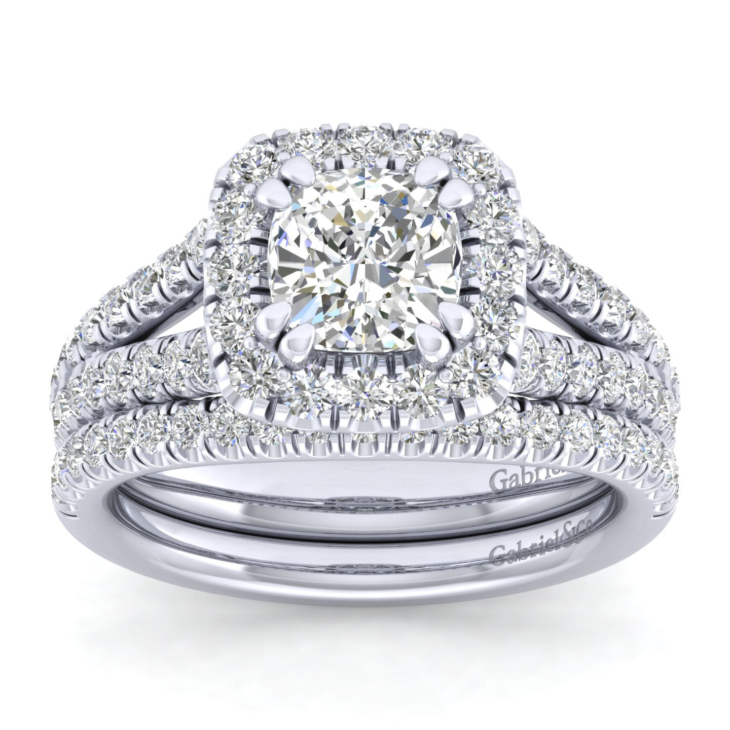 James - 14K White Gold Cushion Halo Diamond Engagement Ring - 0.78 ct - Shot 4
