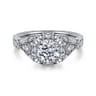Annadale - Unique 14K White Gold Vintage Inspired Cushion Halo Diamond Engagement Ring - 0.35 ct