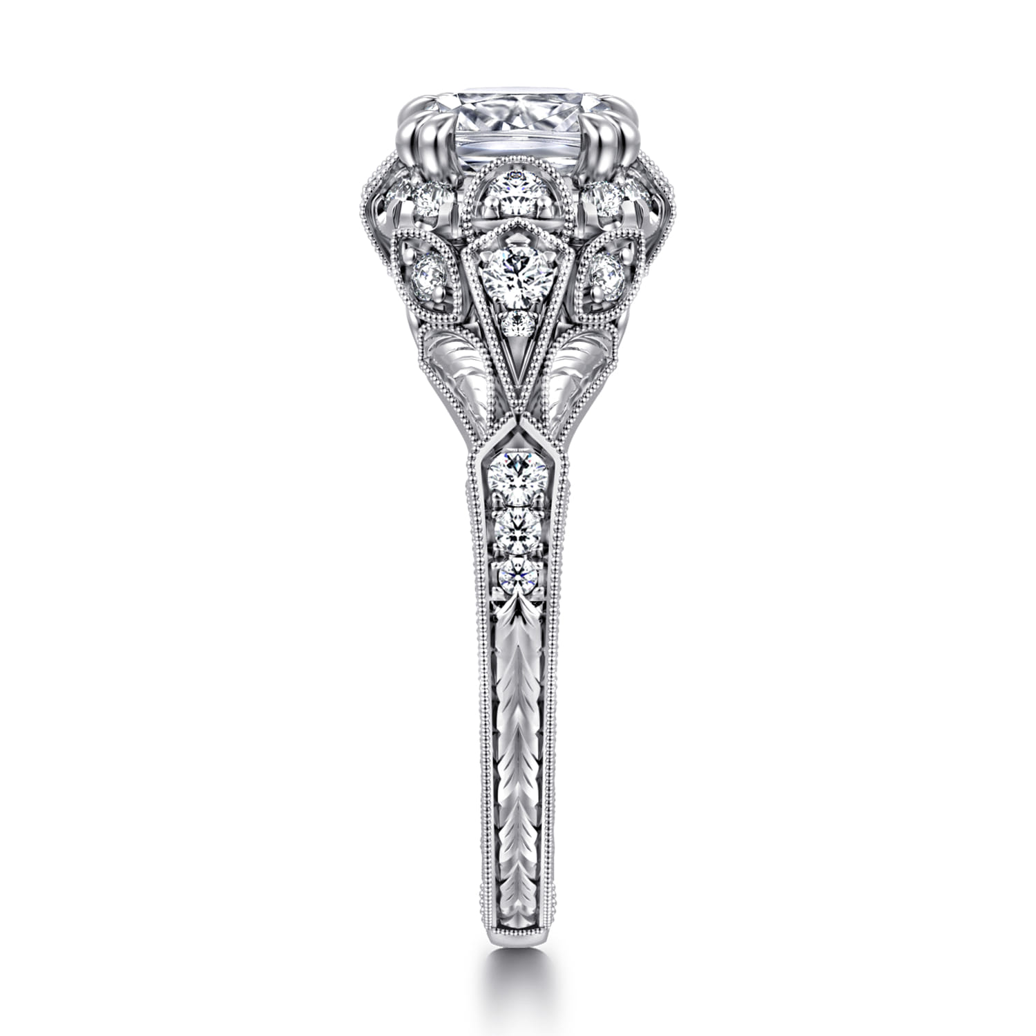Annadale - Unique 14K White Gold Vintage Inspired Cushion Halo Diamond Engagement Ring - 0.35 ct - Shot 4
