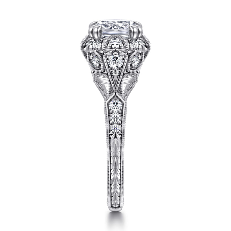 Annadale - Unique 14K White Gold Vintage Inspired Cushion Halo Diamond Engagement Ring - 0.35 ct - Shot 4