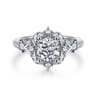 Veronique - Unique 14K White Gold Vintage Inspired Cushion Halo Diamond Engagement Ring - 0.35 ct