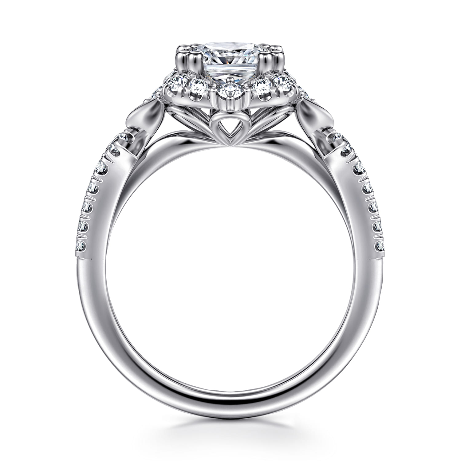 Veronique - Unique 14K White Gold Vintage Inspired Cushion Halo Diamond Engagement Ring - 0.35 ct - Shot 2
