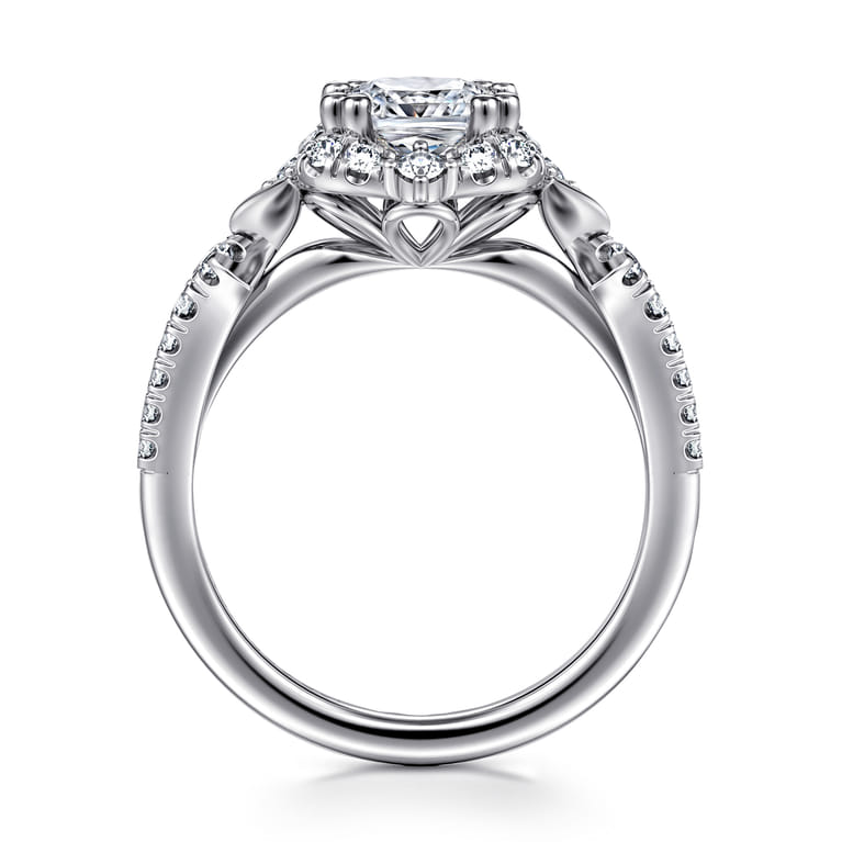 Veronique - Unique 14K White Gold Vintage Inspired Cushion Halo Diamond Engagement Ring - 0.35 ct - Shot 2