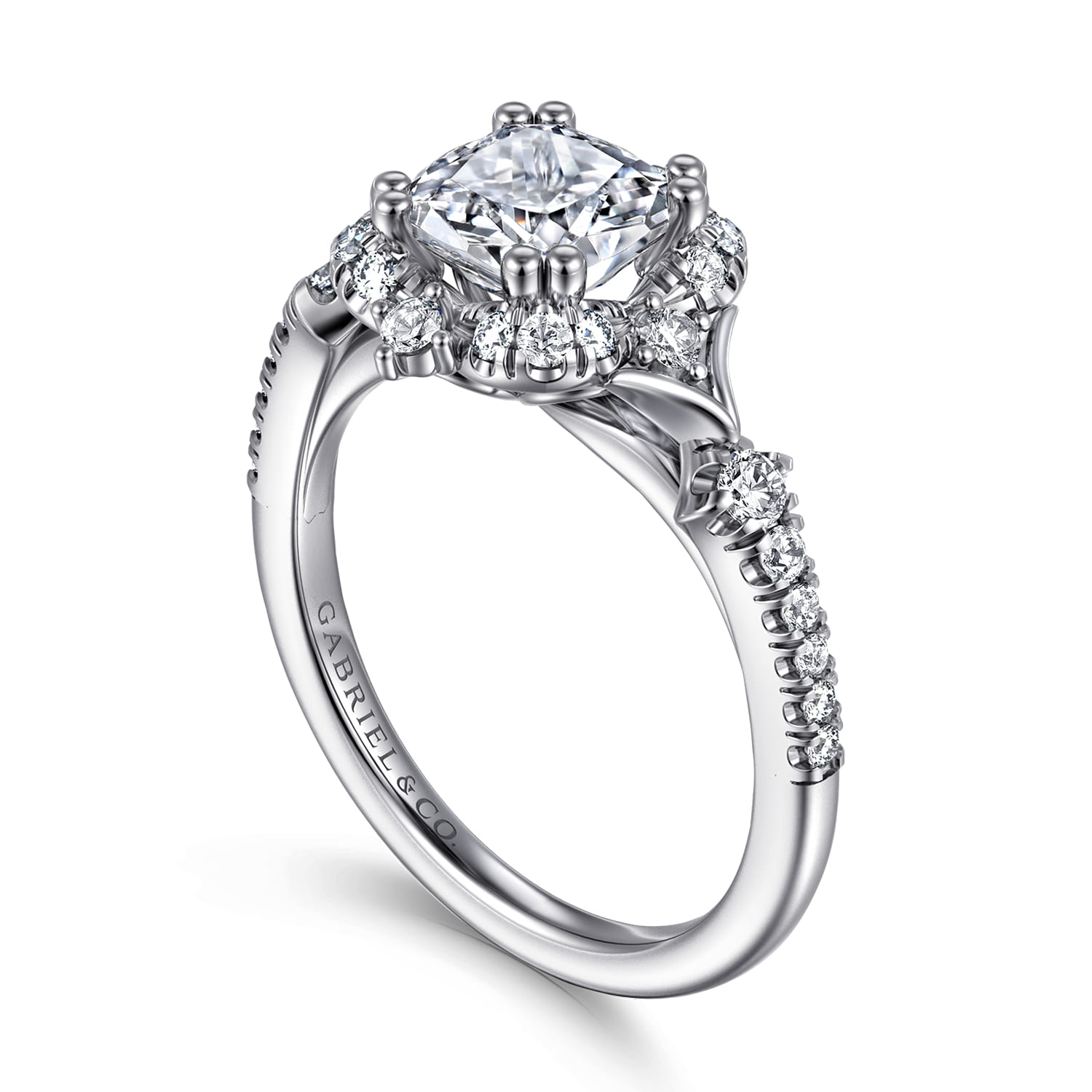Veronique - Unique 14K White Gold Vintage Inspired Cushion Halo Diamond Engagement Ring - 0.35 ct - Shot 3