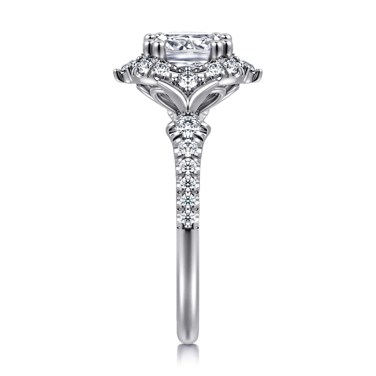 Veronique - Unique 14K White Gold Vintage Inspired Cushion Halo Diamond Engagement Ring - 0.35 ct - Shot 4