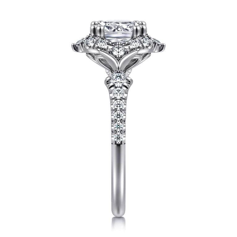 Veronique - Unique 14K White Gold Vintage Inspired Cushion Halo Diamond Engagement Ring - 0.35 ct - Shot 4