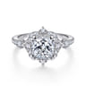 Veronique - Unique 14K White Gold Vintage Inspired Cushion Halo Diamond Engagement Ring - 0.37 ct