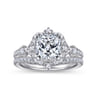 Veronique - Unique 14K White Gold Vintage Inspired Cushion Halo Diamond Engagement Ring - 0.37 ct