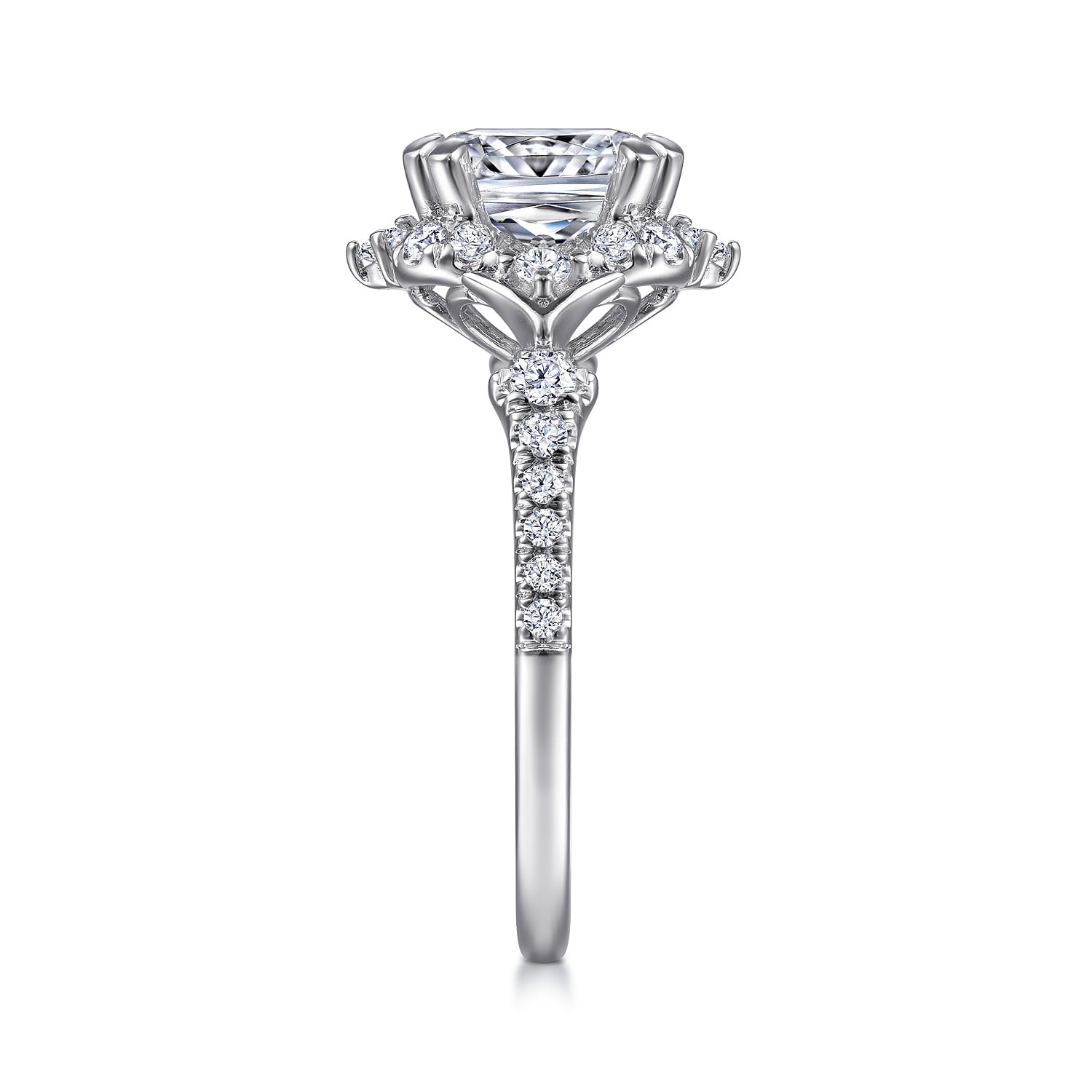 Veronique - Unique 14K White Gold Vintage Inspired Cushion Halo Diamond Engagement Ring - 0.37 ct - Shot 5