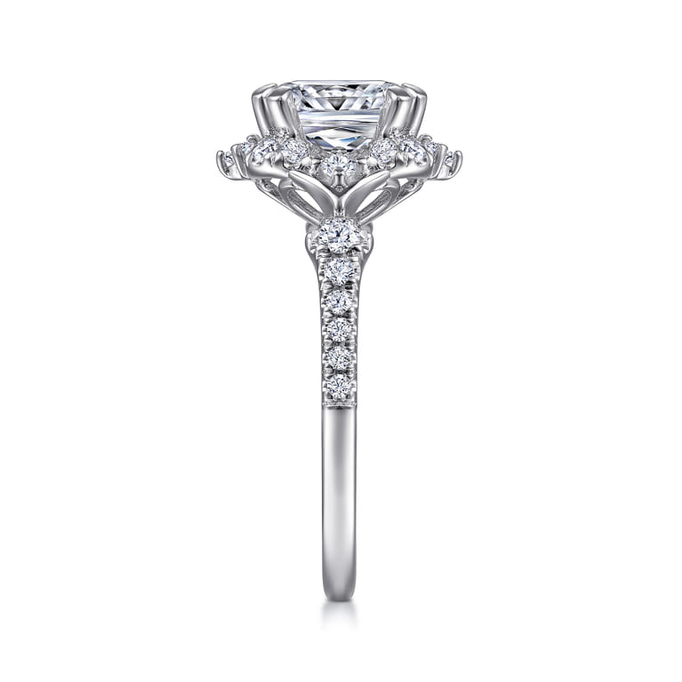 Veronique - Unique 14K White Gold Vintage Inspired Cushion Halo Diamond Engagement Ring - 0.37 ct - Shot 5