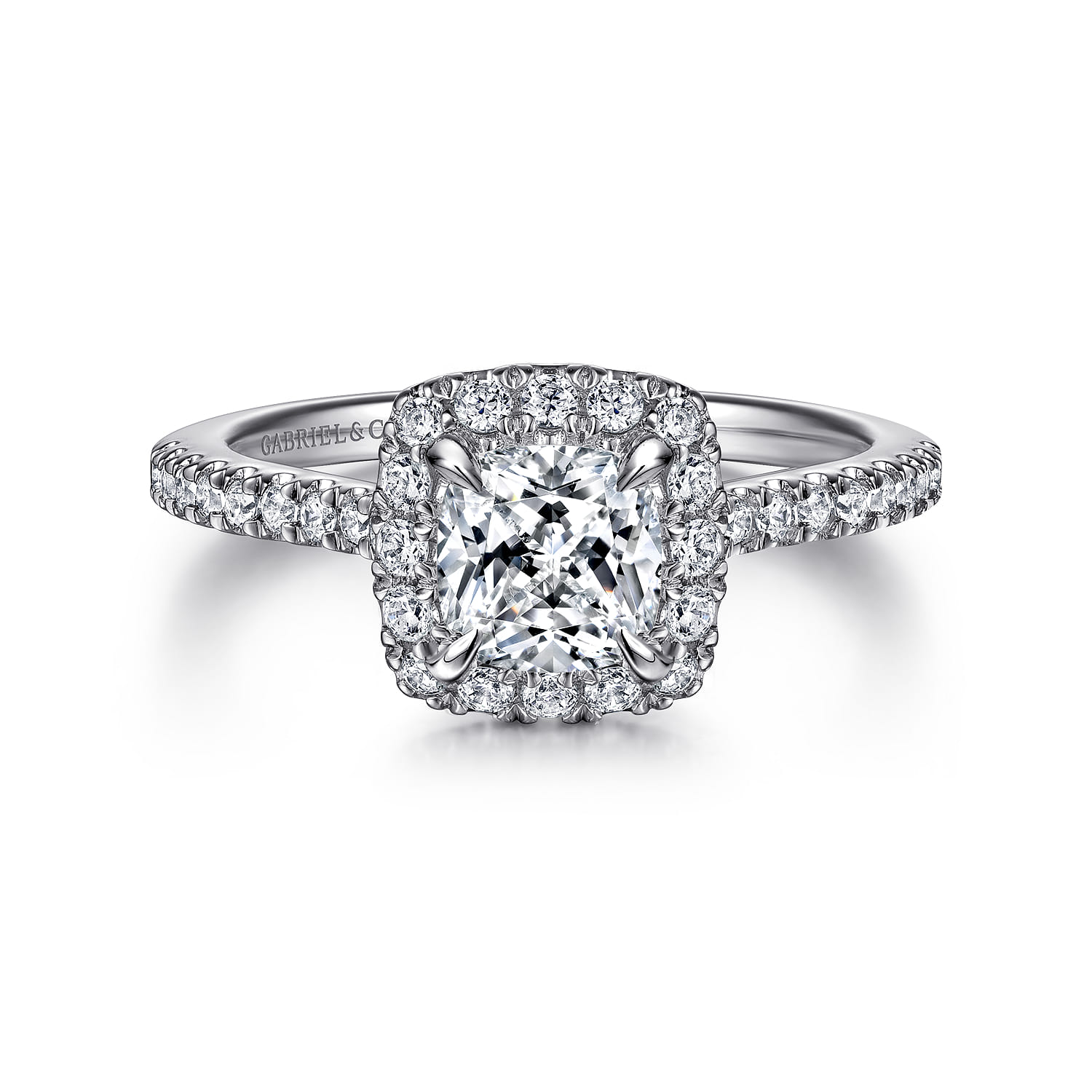 Idina - 14K White Gold Cushion Halo Diamond Engagement Ring - 0.32 ct - Shot 1