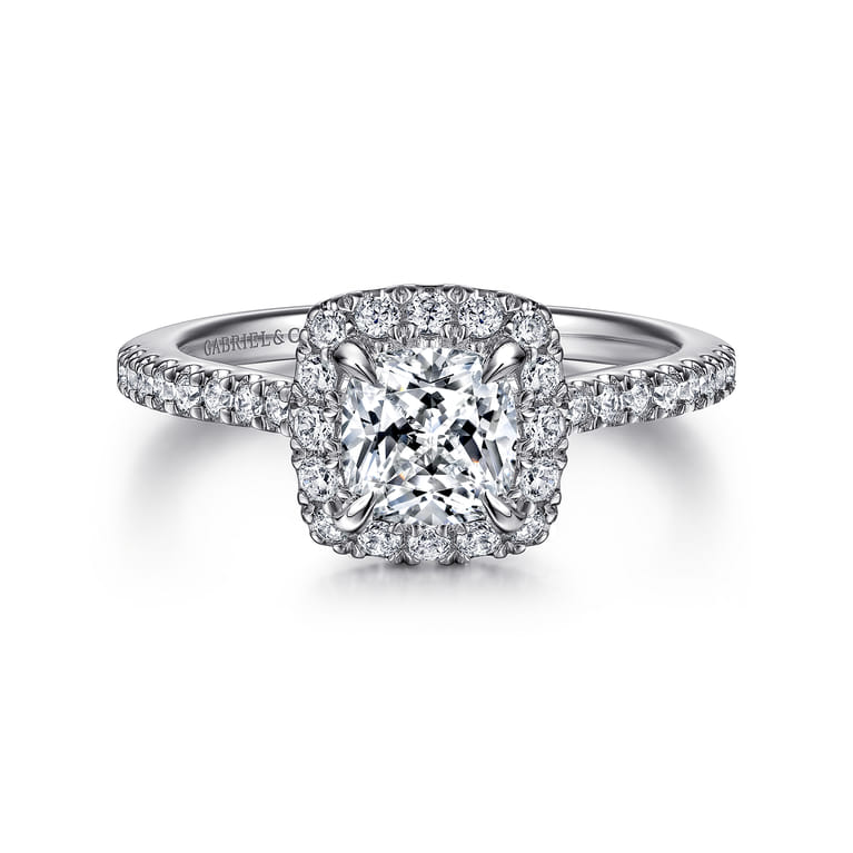 Idina - 14K White Gold Cushion Halo Diamond Engagement Ring - 0.32 ct - Shot 1