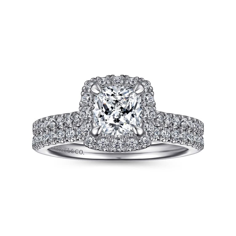 Idina - 14K White Gold Cushion Halo Diamond Engagement Ring - 0.32 ct - Shot 4
