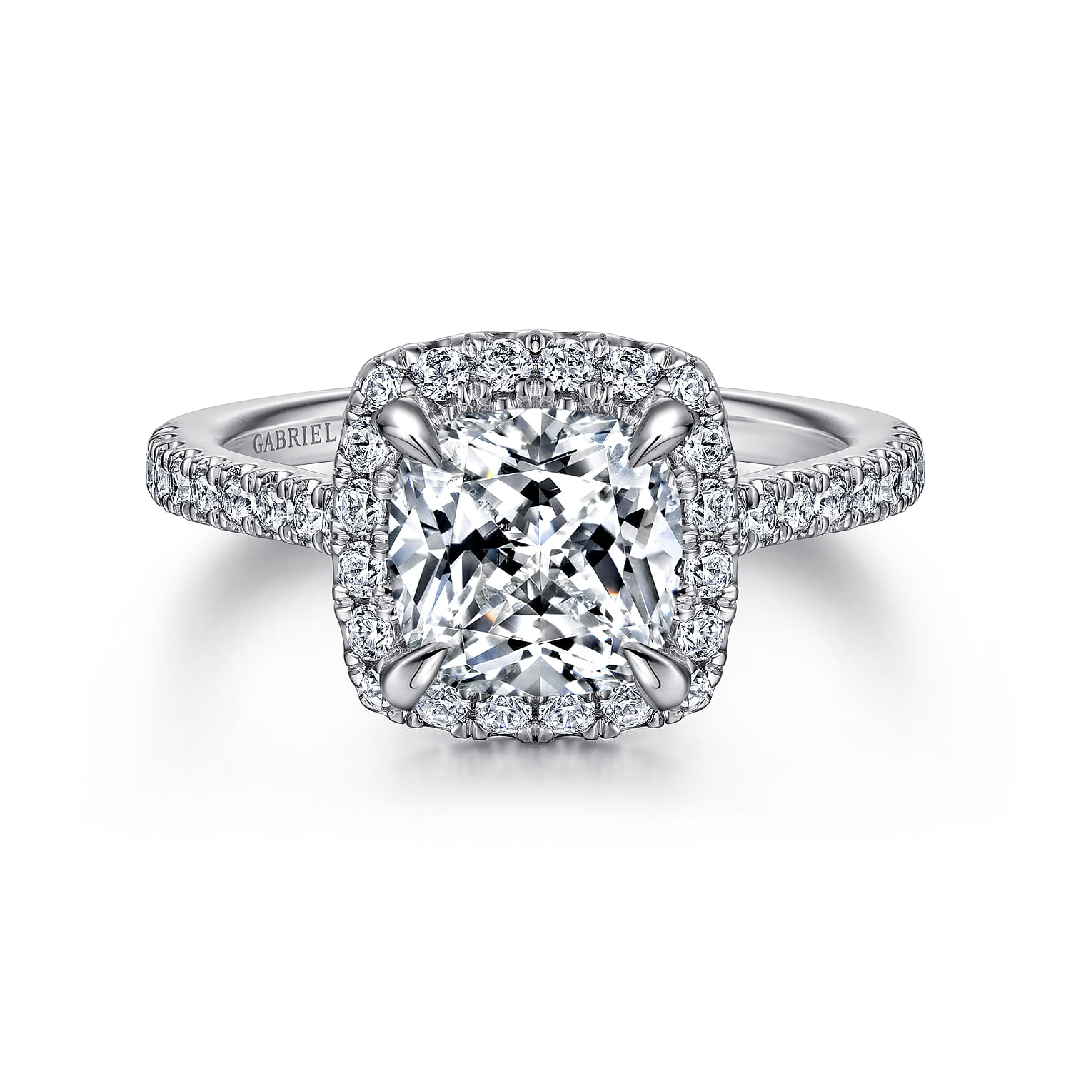 Idina - 14K White Gold Cushion Halo Diamond Engagement Ring - 0.41 ct - Shot 1