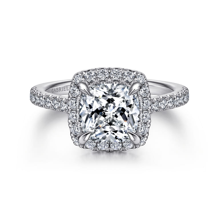 Idina - 14K White Gold Cushion Halo Diamond Engagement Ring - 0.41 ct - Shot 1