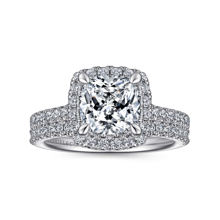 Idina - 14K White Gold Cushion Halo Diamond Engagement Ring - 0.41 ct - Shot 4
