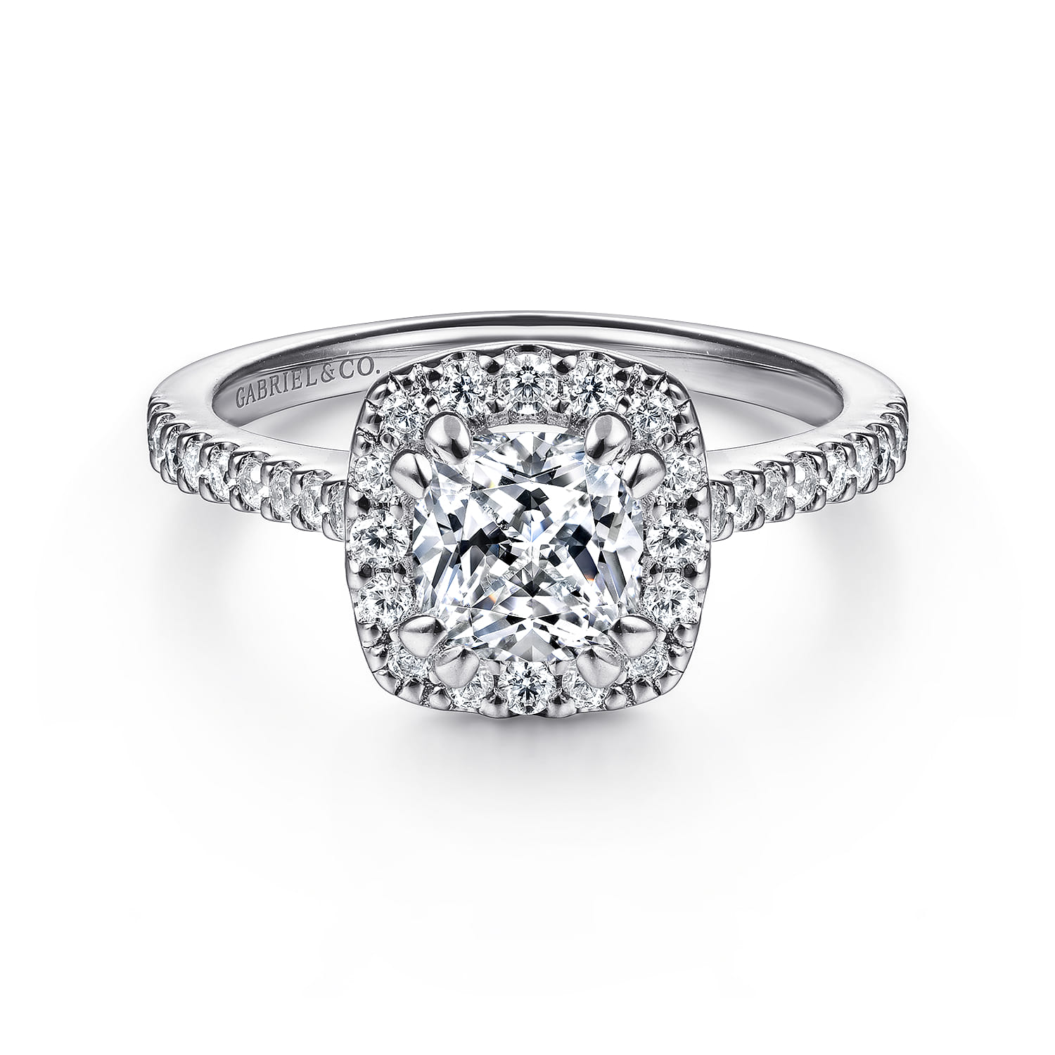 Carly - 14K White Gold Cushion Halo Diamond Engagement Ring - 0.32 ct - Shot 1