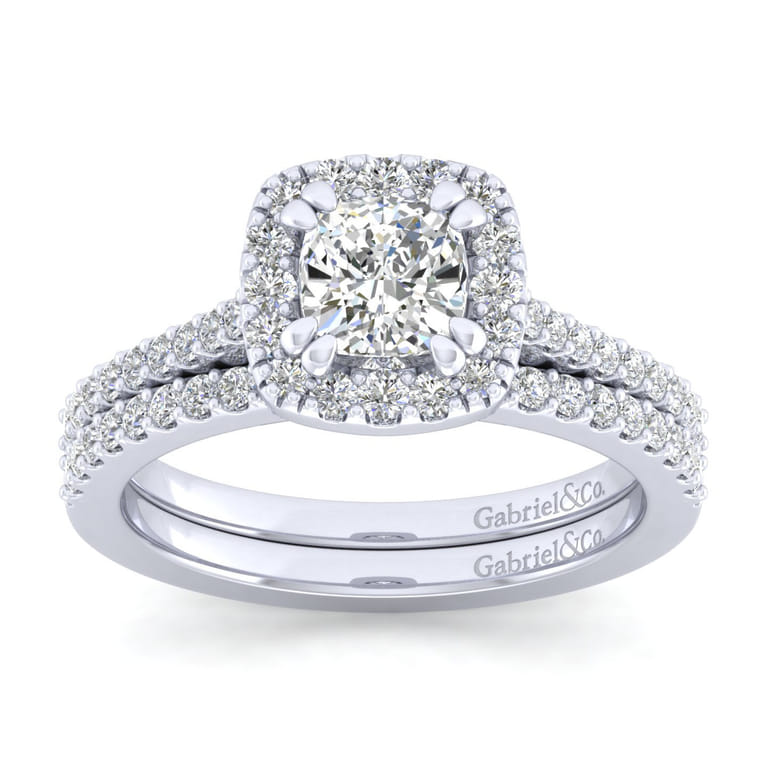 Carly - 14K White Gold Cushion Halo Diamond Engagement Ring - 0.32 ct - Shot 4