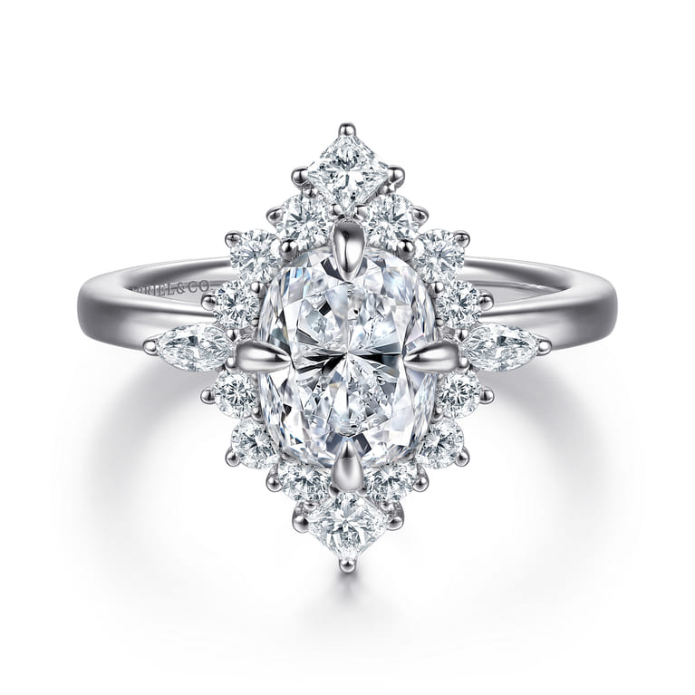 Felicity - 14K White Gold Elongated Cushion Halo Diamond Engagement Ring - 0.6 ct - Shot 1