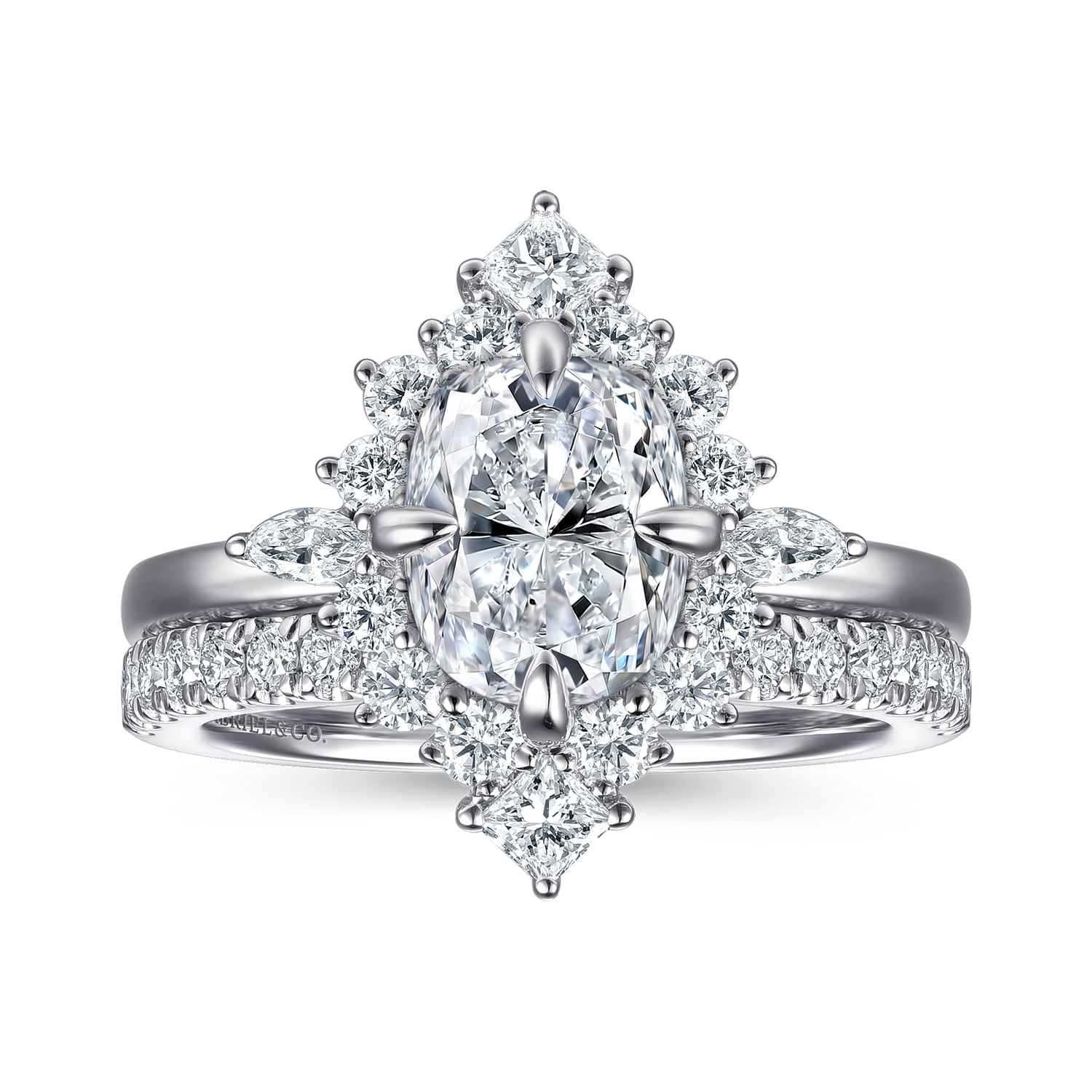 Felicity - 14K White Gold Elongated Cushion Halo Diamond Engagement Ring - 0.6 ct - Shot 4