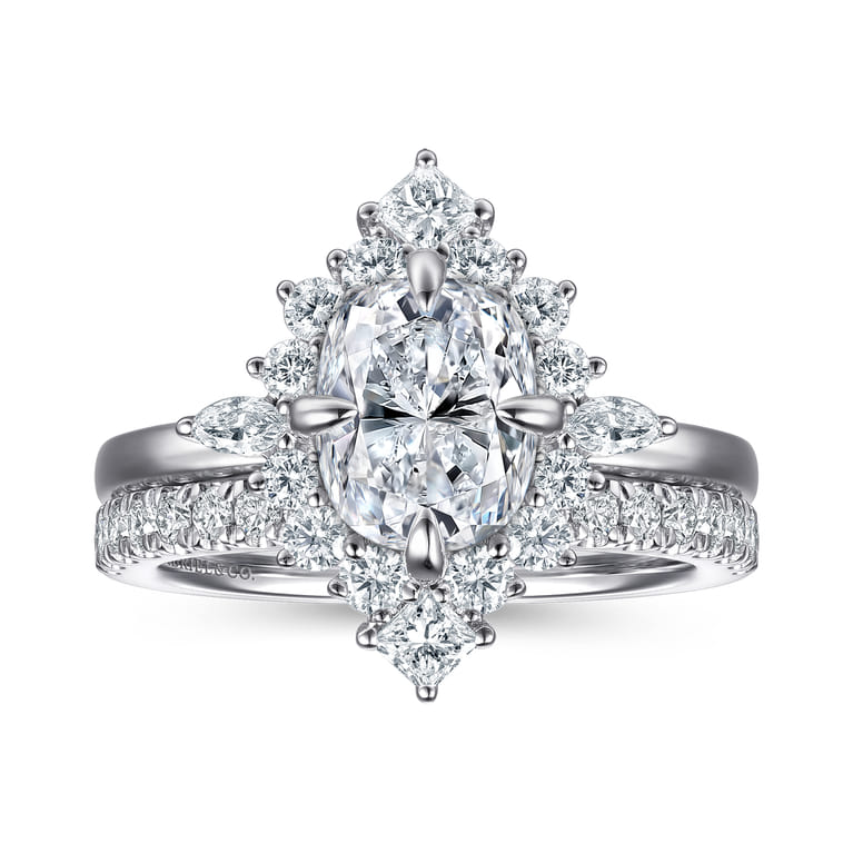Felicity - 14K White Gold Elongated Cushion Halo Diamond Engagement Ring - 0.6 ct - Shot 4