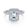 Zeena - 14K White Gold Emerald Halo Aquamarine and Diamond Engagement Ring - 0.61 ct