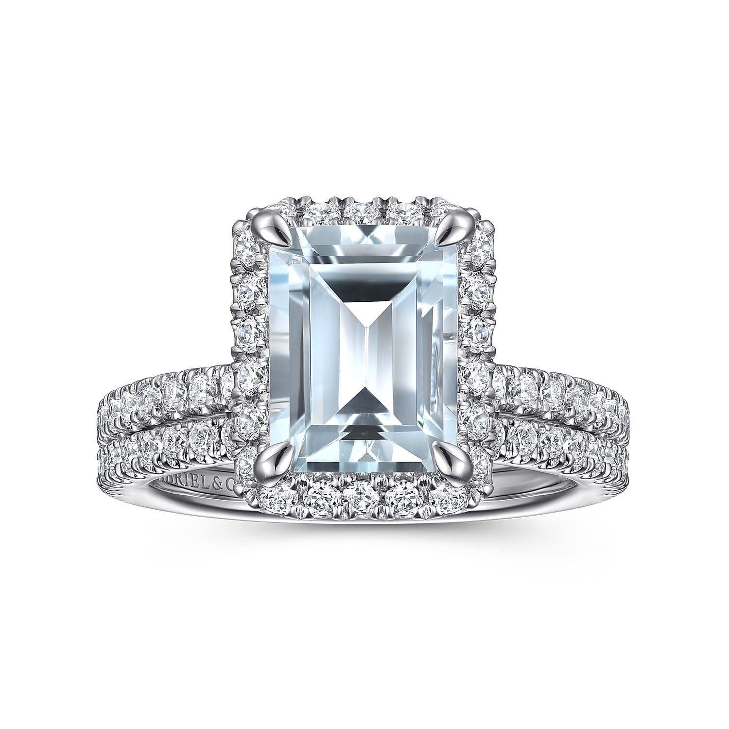 Zeena - 14K White Gold Emerald Halo Aquamarine and Diamond Engagement Ring - 0.61 ct - Shot 4