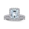 Zeena - 14K White Gold Emerald Halo Aquamarine and Diamond Engagement Ring - 0.61 ct