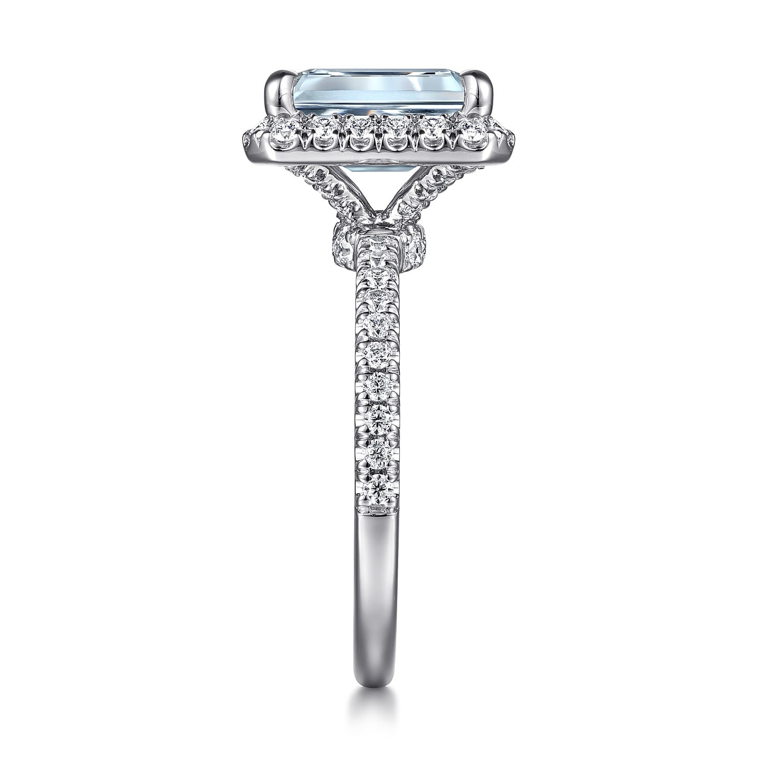 Zeena - 14K White Gold Emerald Halo Aquamarine and Diamond Engagement Ring - 0.61 ct - Shot 5