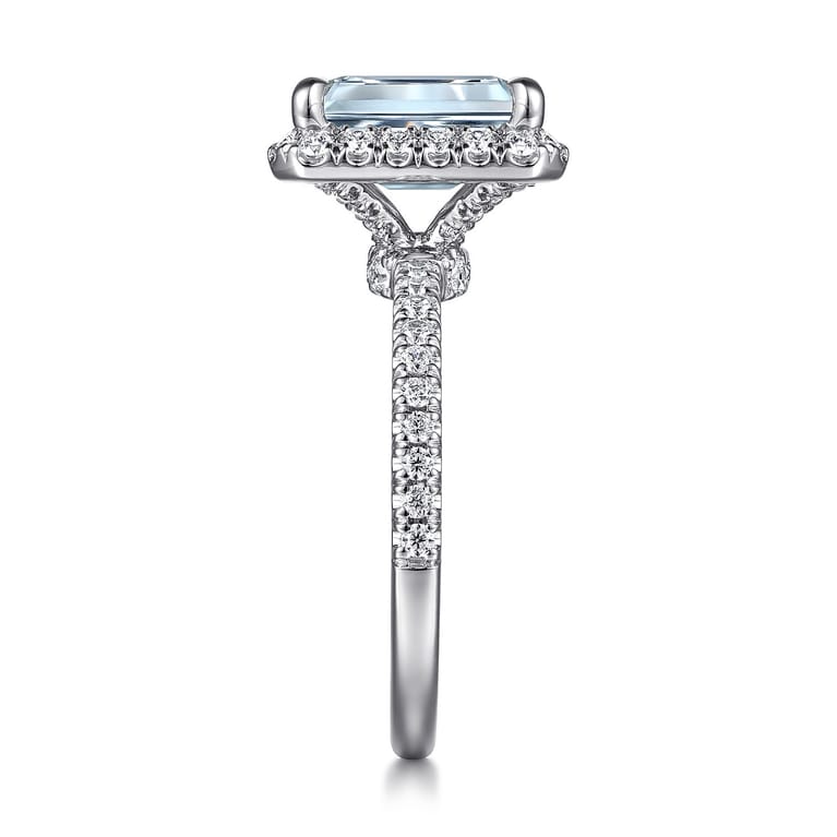 Zeena - 14K White Gold Emerald Halo Aquamarine and Diamond Engagement Ring - 0.61 ct - Shot 5